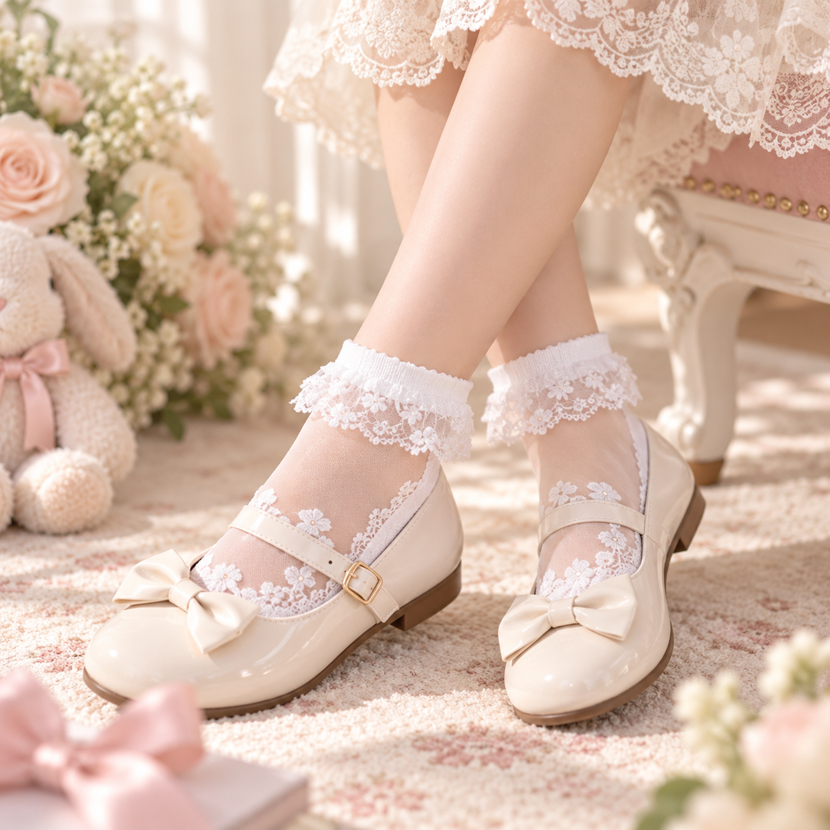 LittleLace™ Crystal Lace Girls' Socks – 6 Pairs