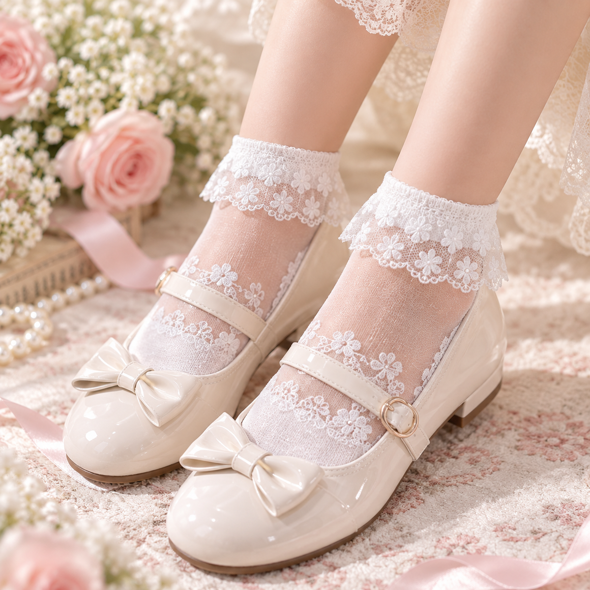 LittleLace™ Crystal Lace Girls' Socks – 6 Pairs