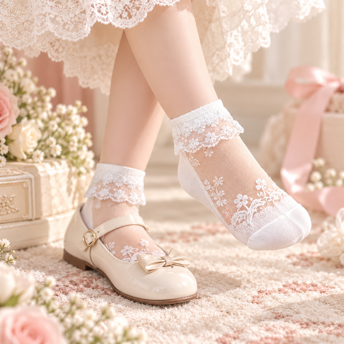 LittleLace™ Crystal Lace Girls' Socks – 6 Pairs